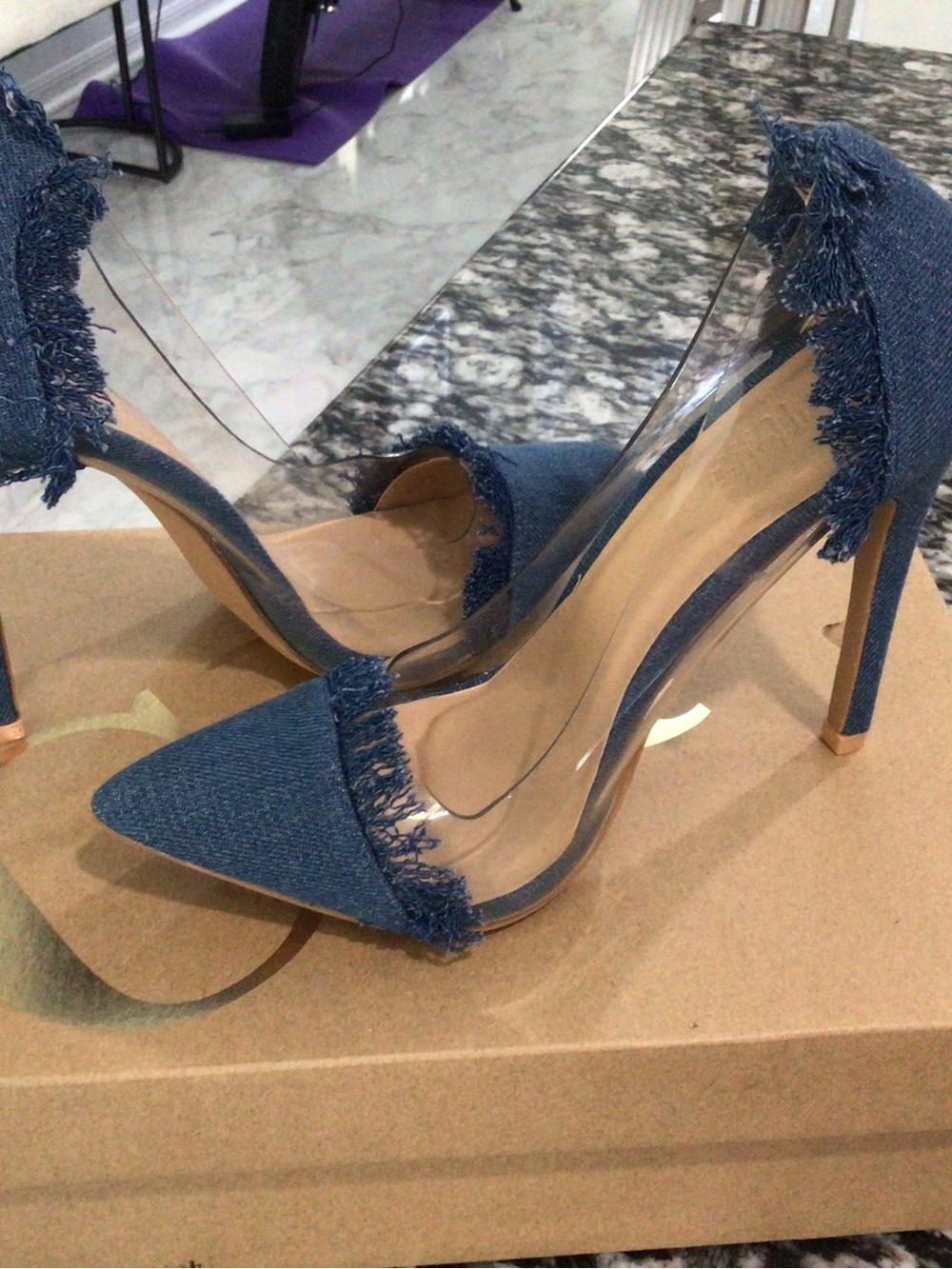 Charlotte Russe Blue Denim Pointed-Toe Clear Panel Stilettos
